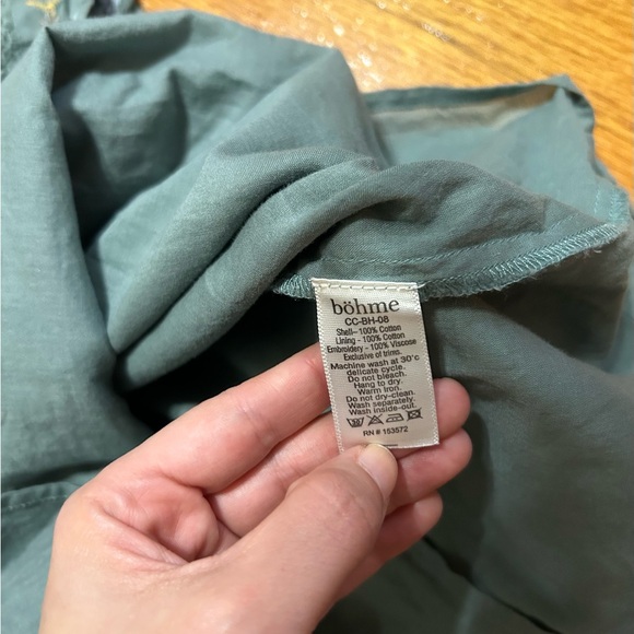 Bohme Top Womens Medium Green Floral Embroidered Short Sleeve Boho Cottagecore - Picture 8 of 9